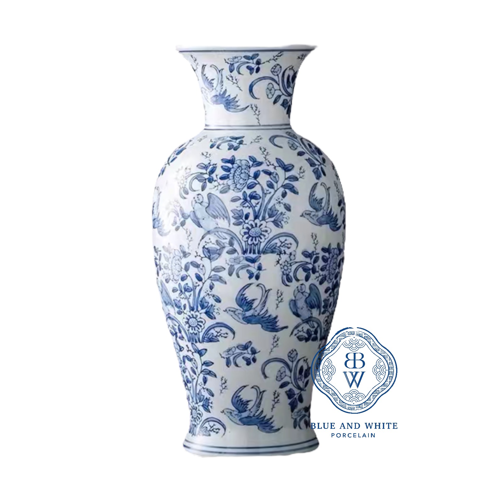 Bird Flower Motif Lobed Vase