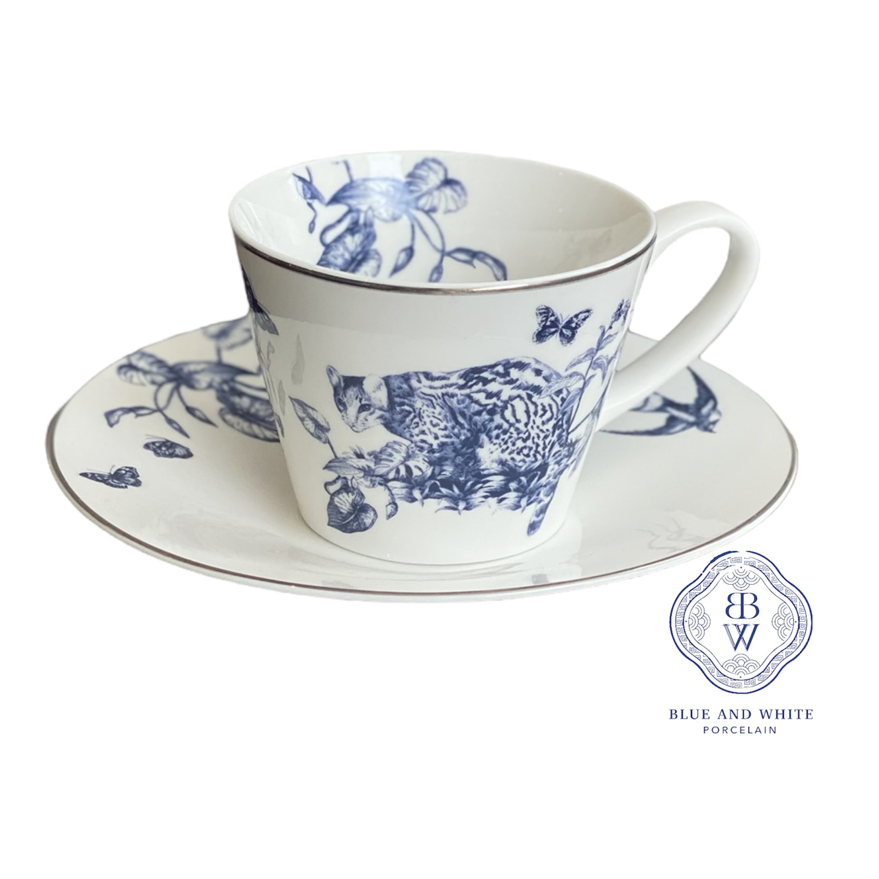 Blue Jungle Tea Cup and Plate Set