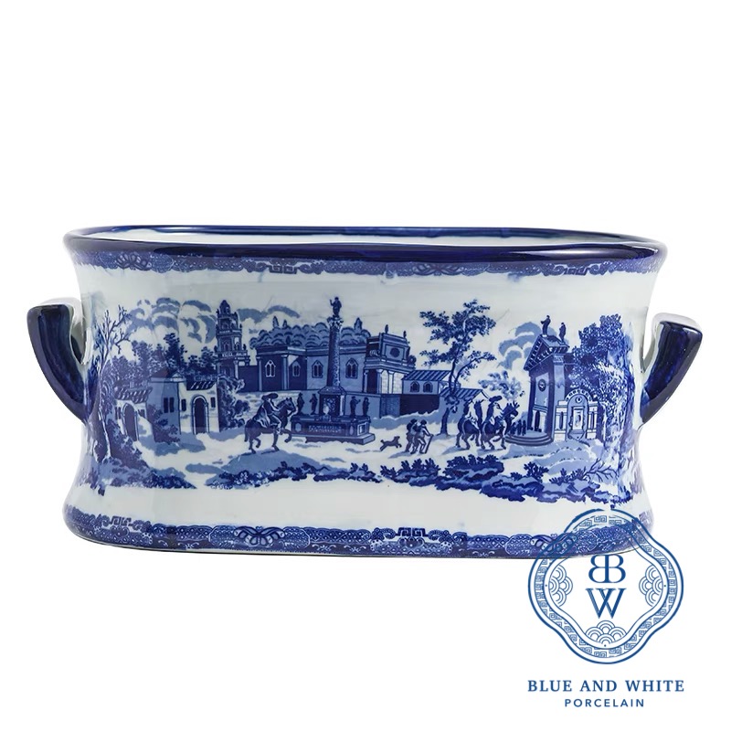 Hand-painted (Half) Landscape Double-handled Flowerpot