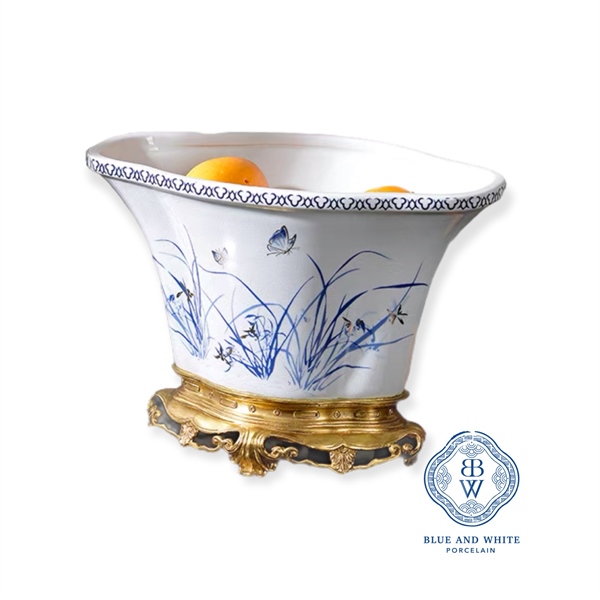 Hand-painted Butterfly Flowerpot with Brass Base