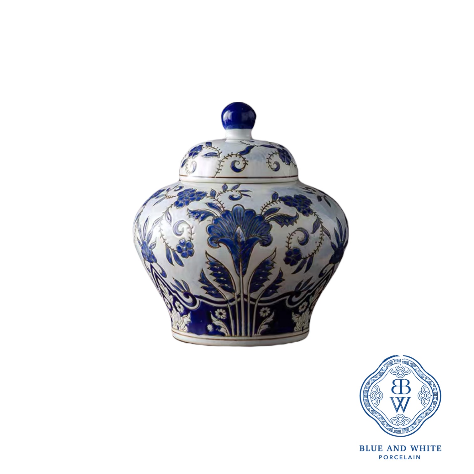 Chinoiserie Floral Motif Temple Jar 