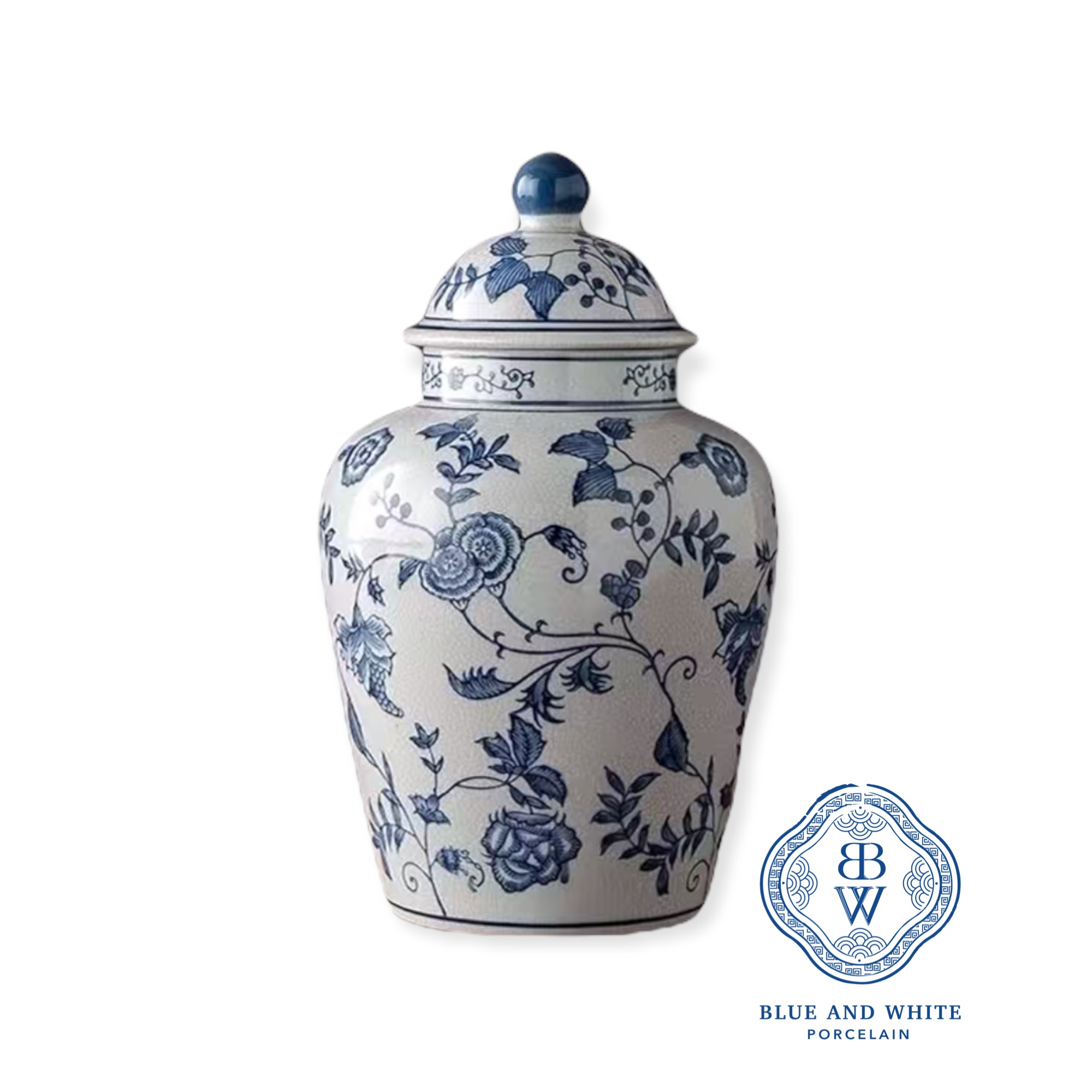 Chinoiserie Floral Motif Temple Jar 