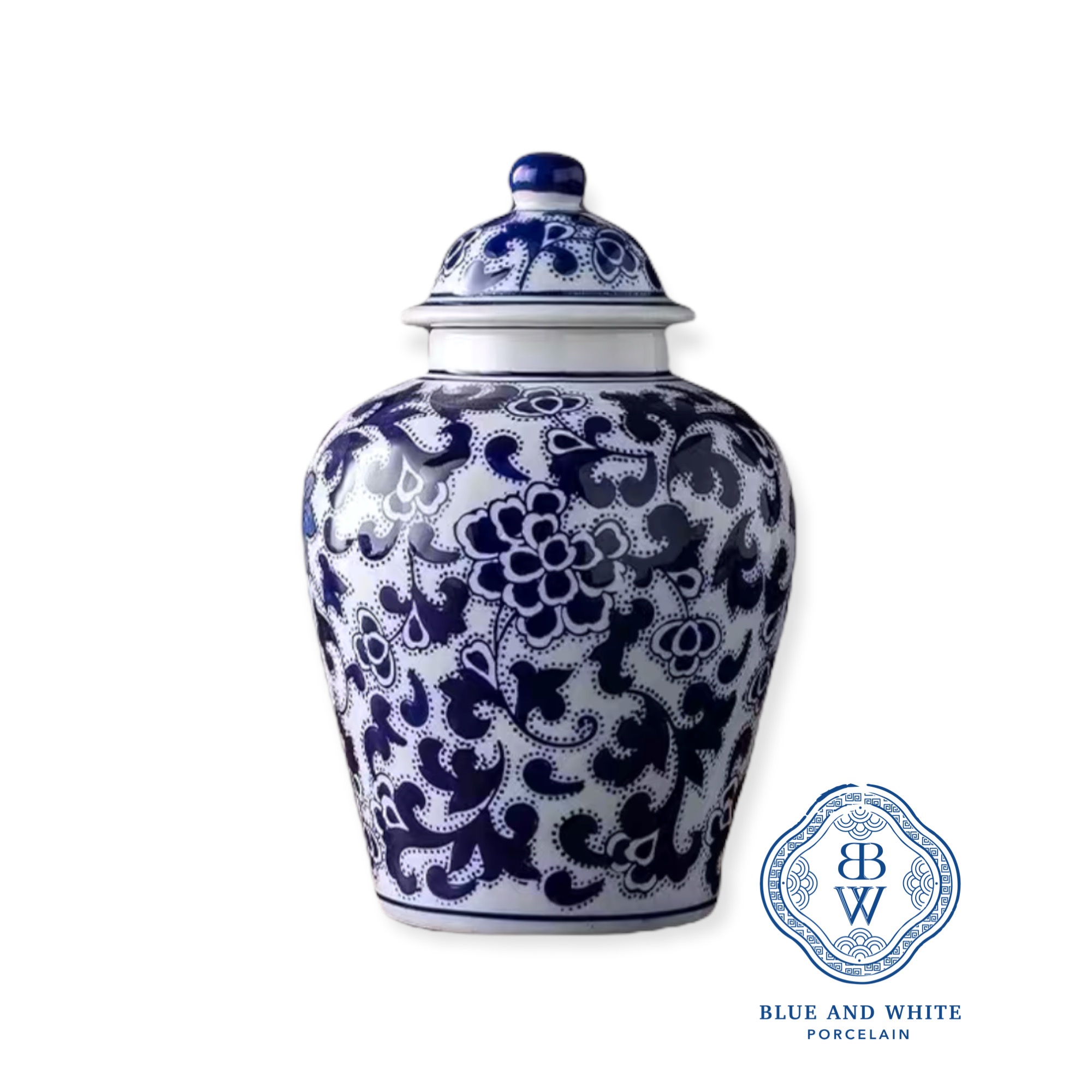 Chinoiserie Floral Motif Temple Jar - Small Size