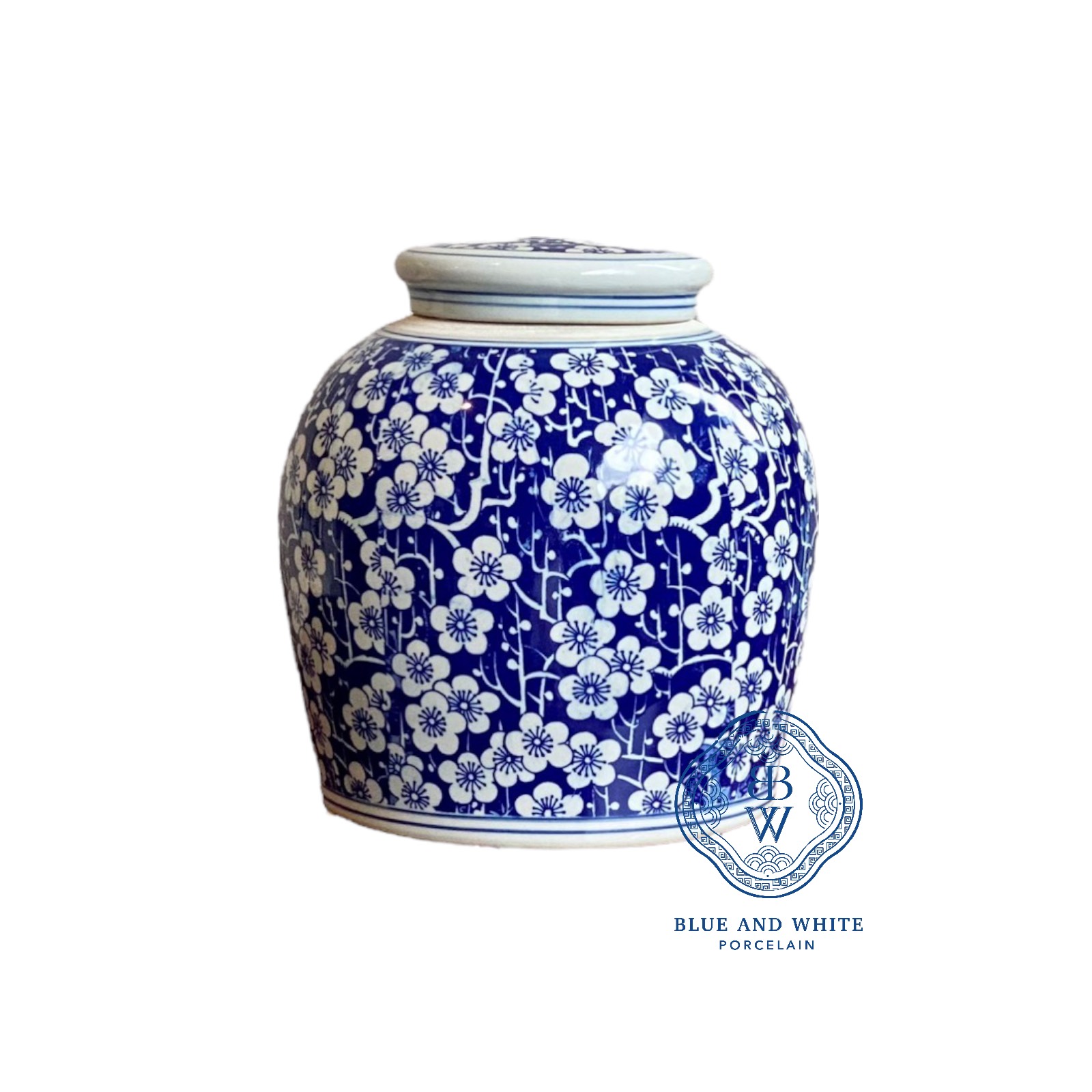 Navy Flower Ginger Jar