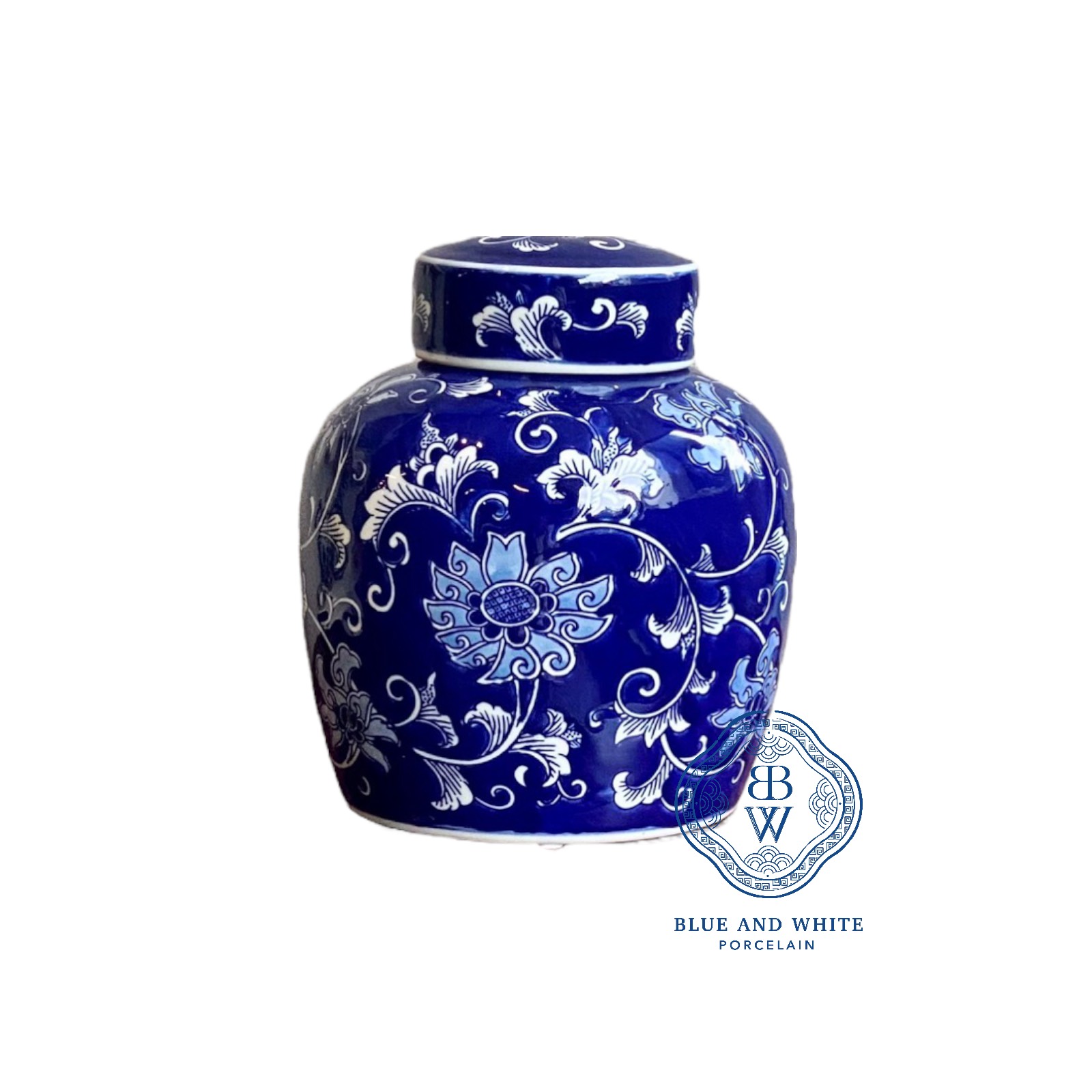 Navy Lotus Pattern Ginger Jar