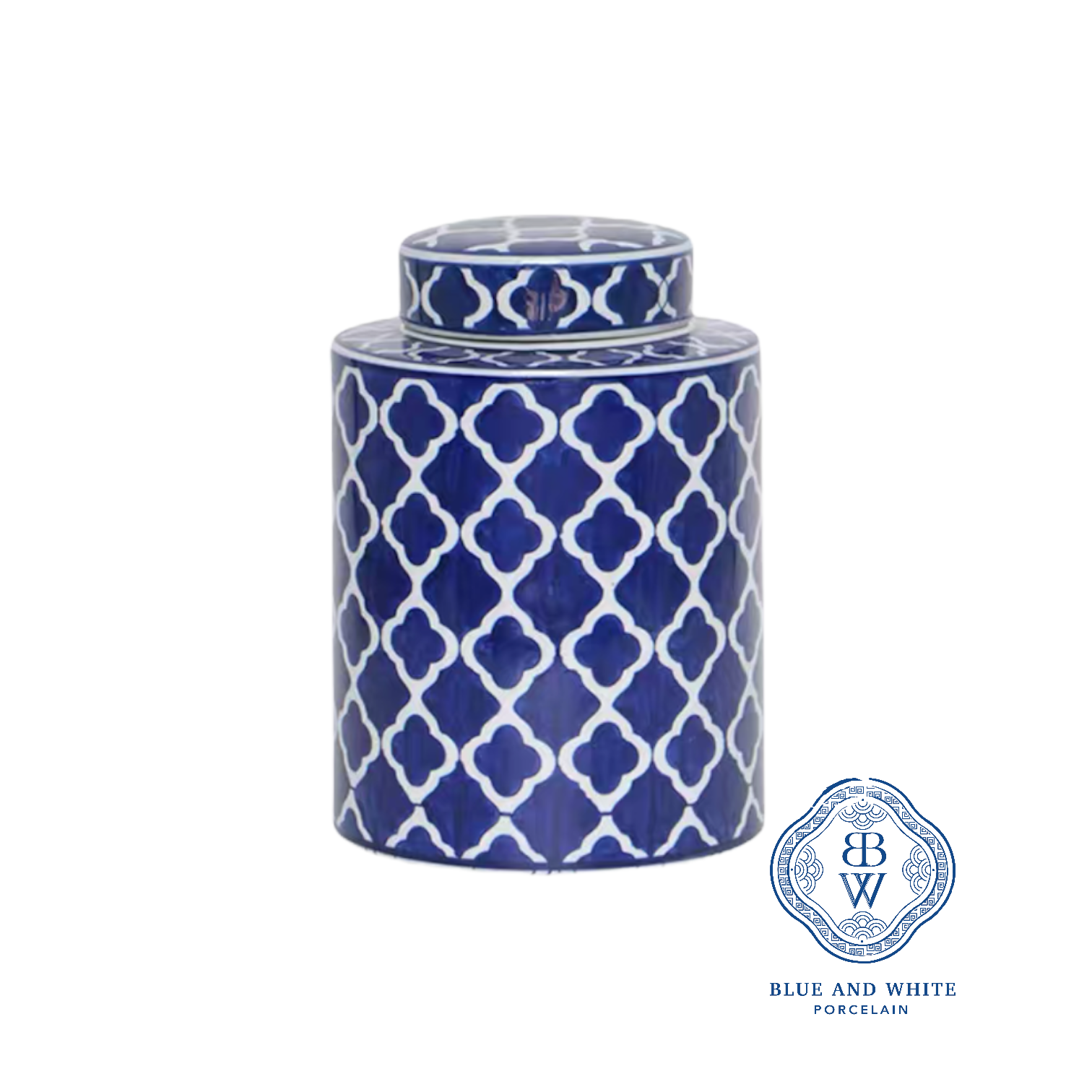 Navy Quatrefoil Ginger Jar - Medium Size