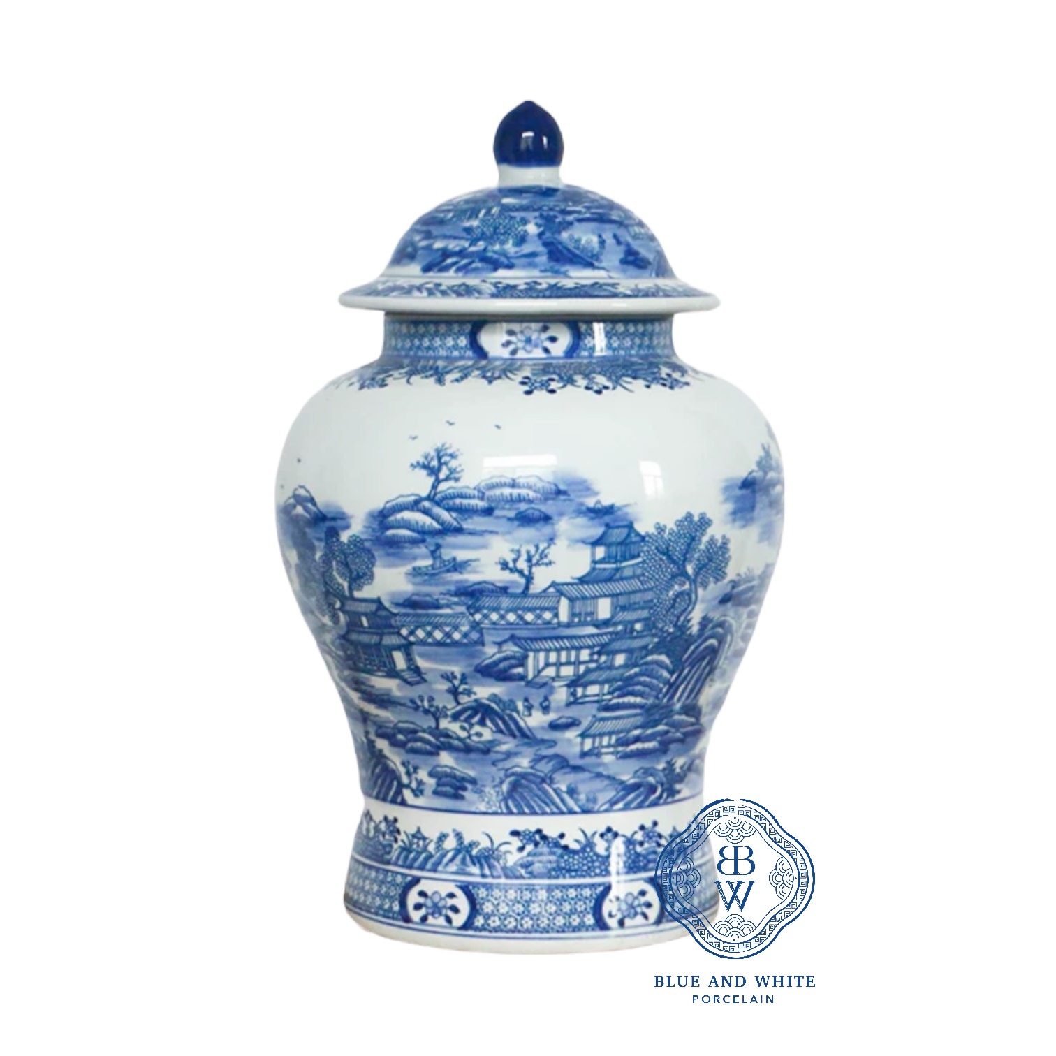 Oriental Landscape Temple Jar