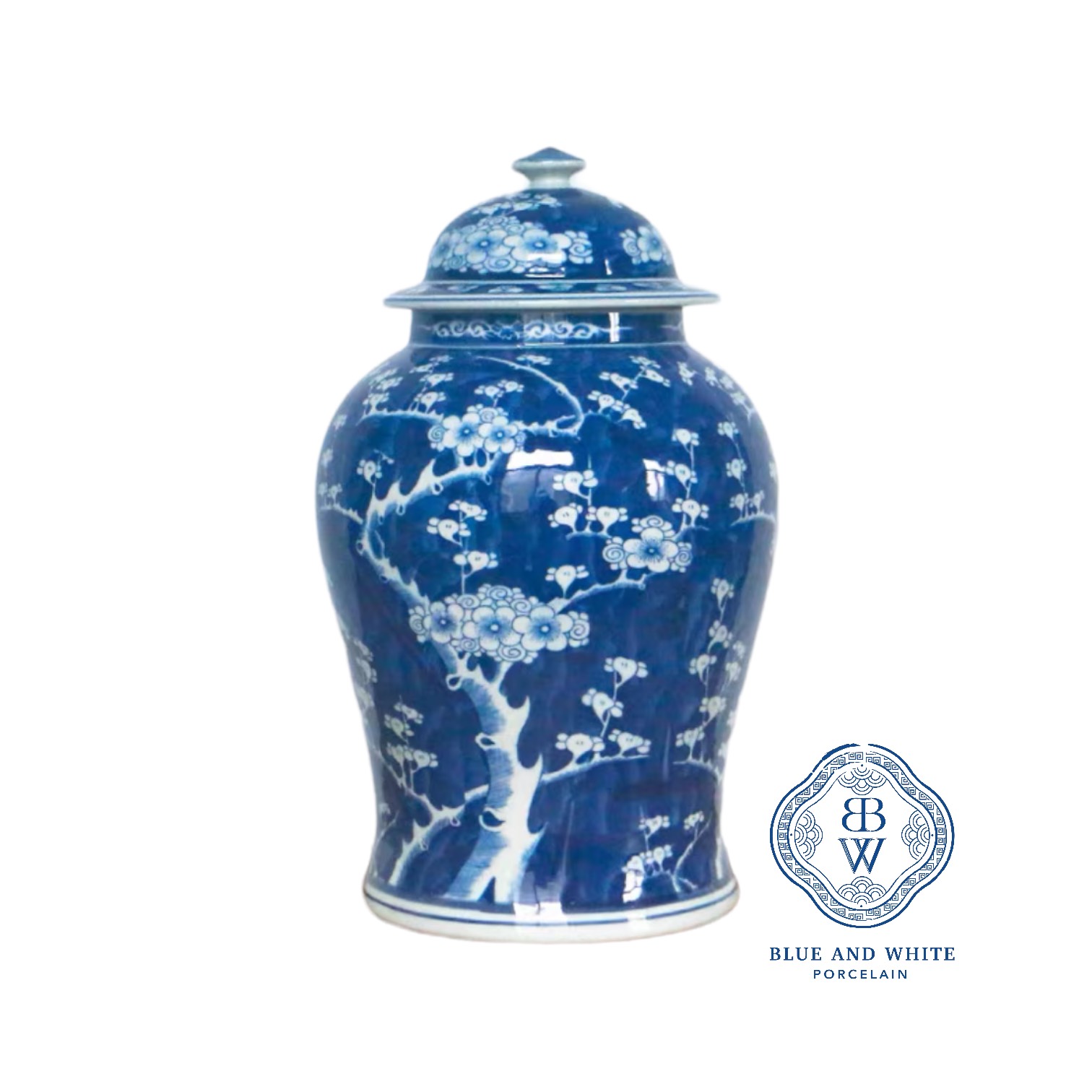 Plum Blossom in Navy Temple Jar