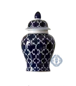 Temple Jar hoạ tiết quatrefoil xanh Navy