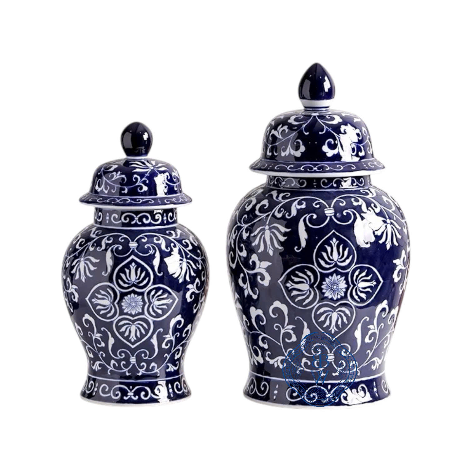 Temple Jar xanh Navy Chinoiserie - S Size